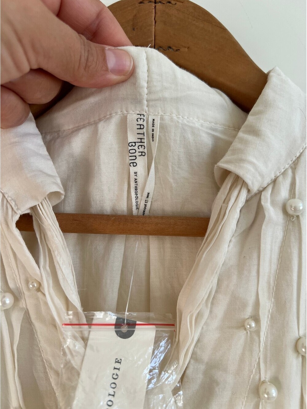 NWT Anthropologie Feather Bone Leonie Pearl Tie-Neck Tunic Blouse Small - Picture 5 of 9